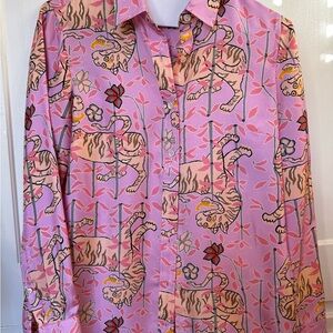 J Crew Collection Drake’s 100% Silk Blouse Pink Bengal Tiger XXS